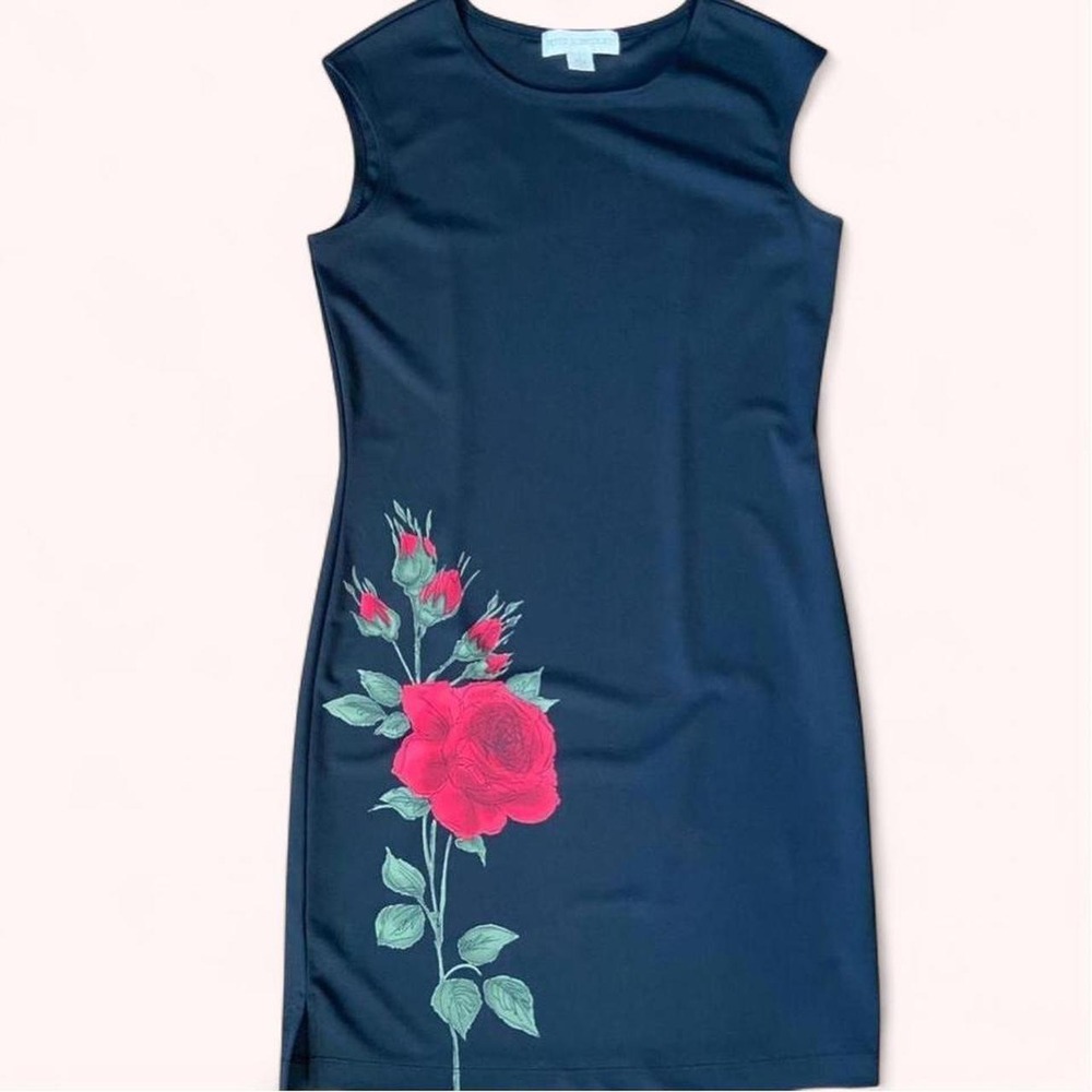 Vintage 90s Black Goth Witchy Mini Dress with Red Rose Print